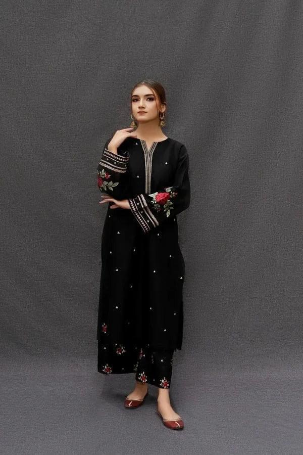 Black Embroidered Lawn 3Pcs Set with Digital Dupatta