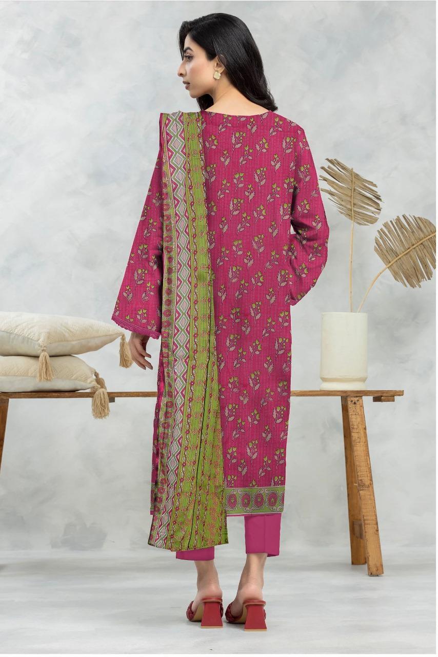 3-Piece Printed Dobby Lawn Suit Pink Floral