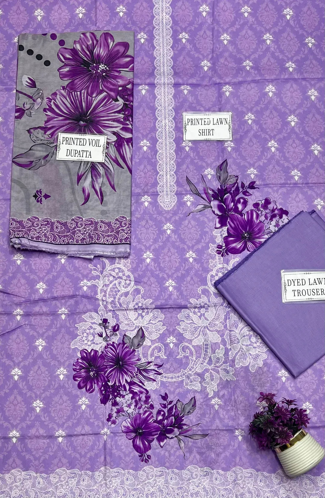 Purple Printed Lawn 3-Piece Suit Set