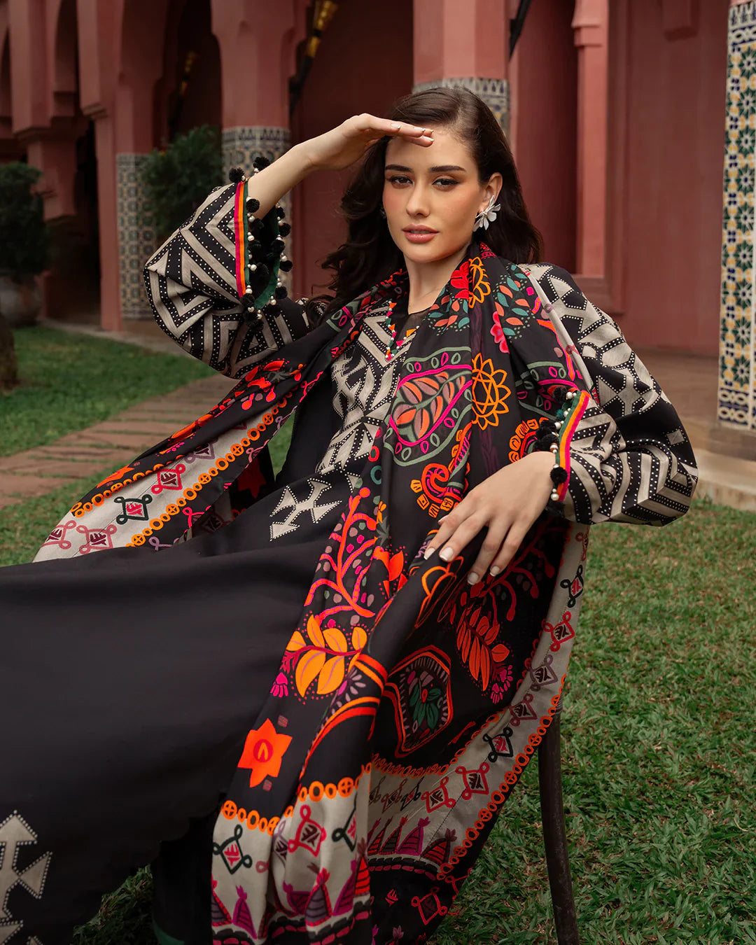 Black Swiss Lawn 3-Piece Digital Print Kurta Set for Women