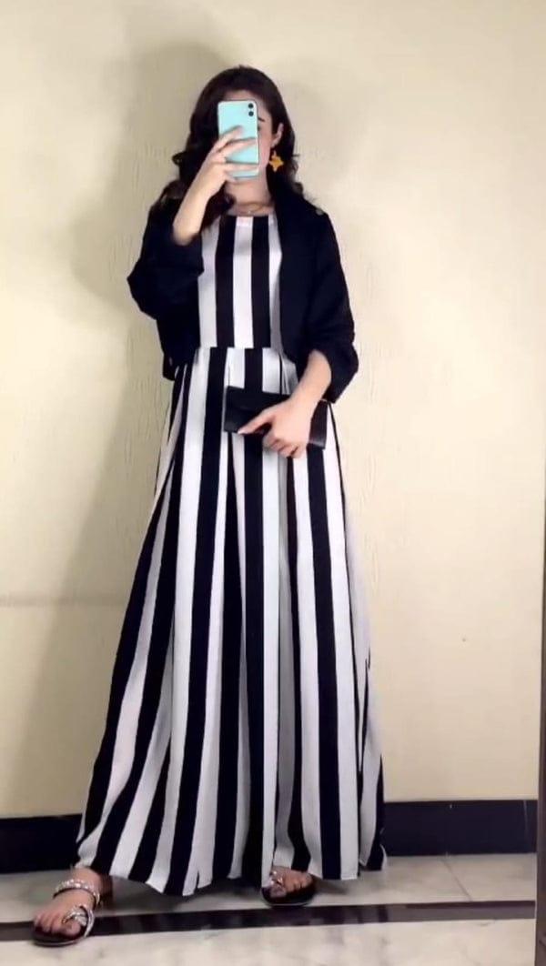 Black Zebra Print Linen Maxi Dress with Koti for Women | 2 Piece Casual Outfit