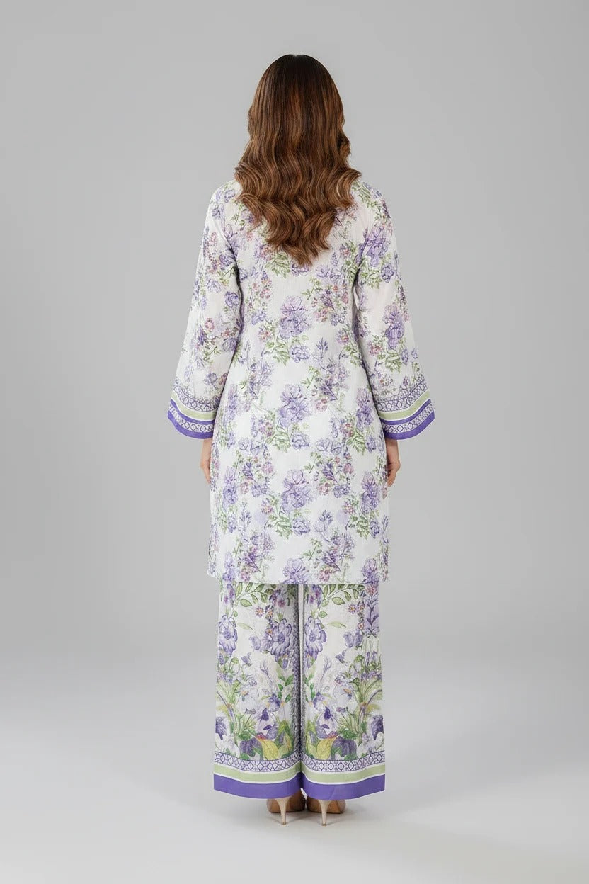 Off White Digital Printed Doria Lawn 2-Piece Co-Ord Set for Women | Ready-to-Wear Summer Outfit