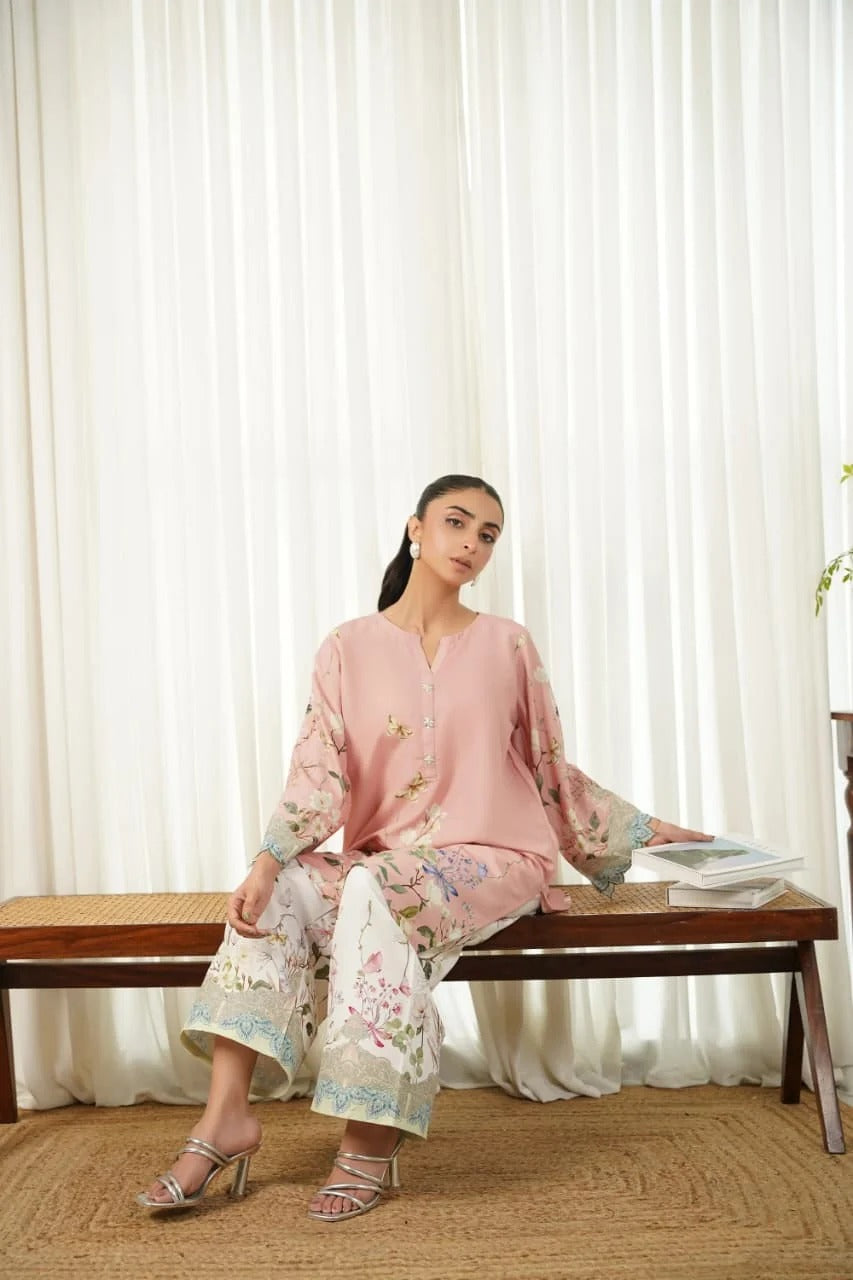 Pink Digital Printed Doria Lawn 2-Piece Co-Ord Set for Women | Ready-to-Wear Summer Outfit