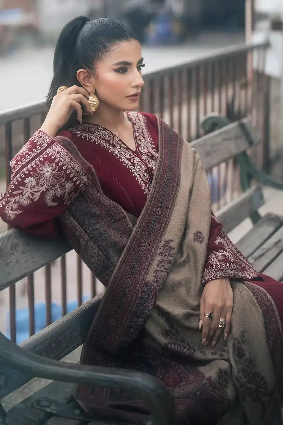 Maroon Embroidered 3-Piece Lawn Suit for Eid & Weddings