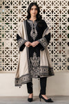 Black Embroidered Kurta Set with Beige Shawl for Women