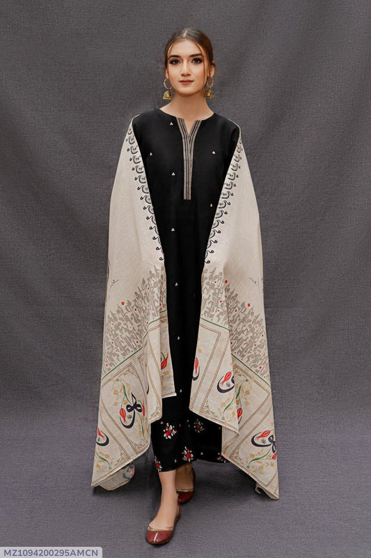 Black Embroidered Lawn 3Pcs Set with Digital Dupatta