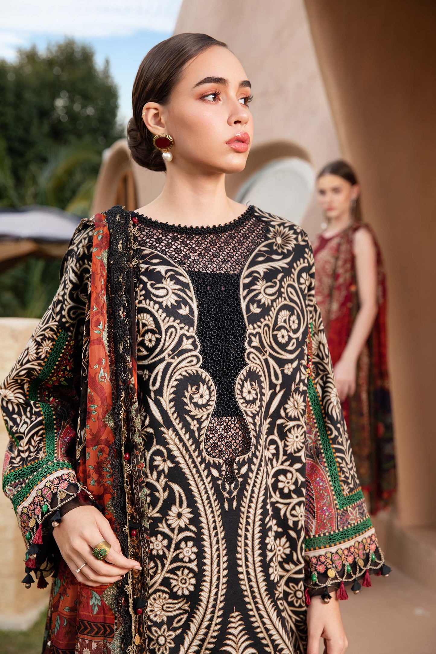Black White Digital Printed Lawn Suit with Chiffon Dupatta for Women