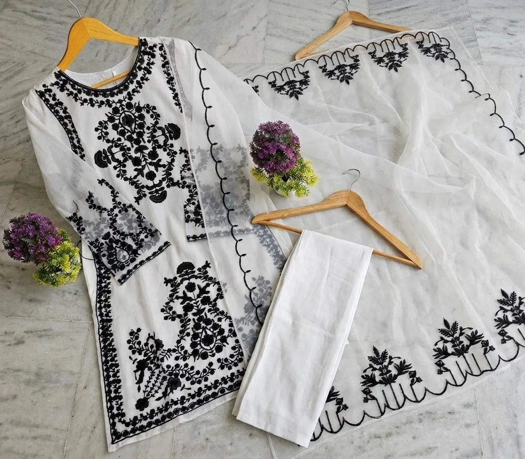 White Embroidered 3-Piece Suit for Eid & Weddings