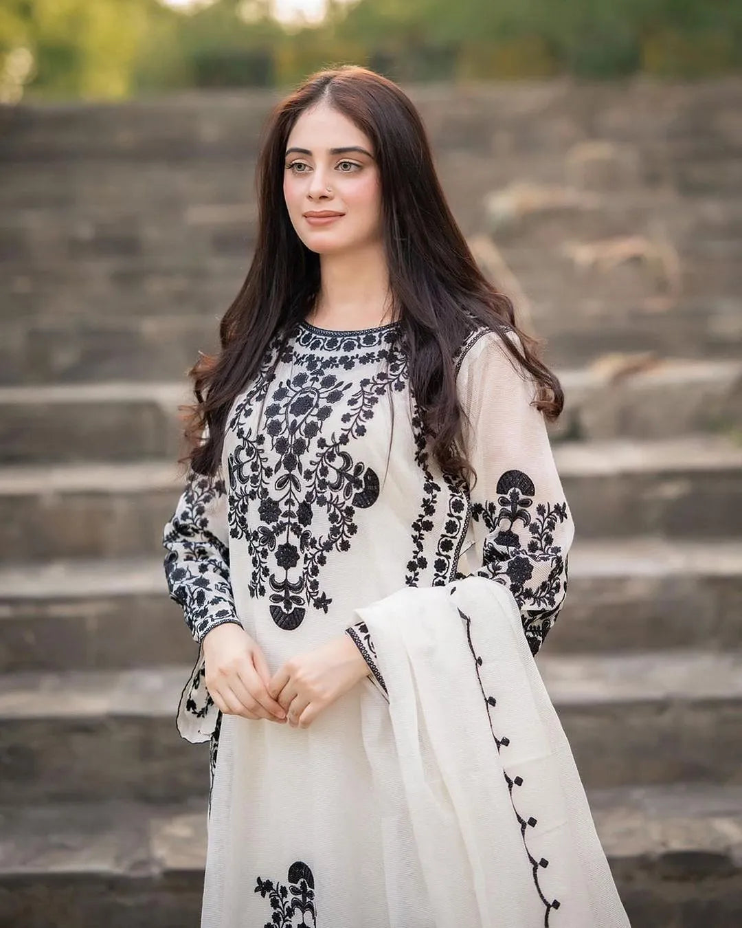 White Embroidered 3-Piece Suit for Eid & Weddings