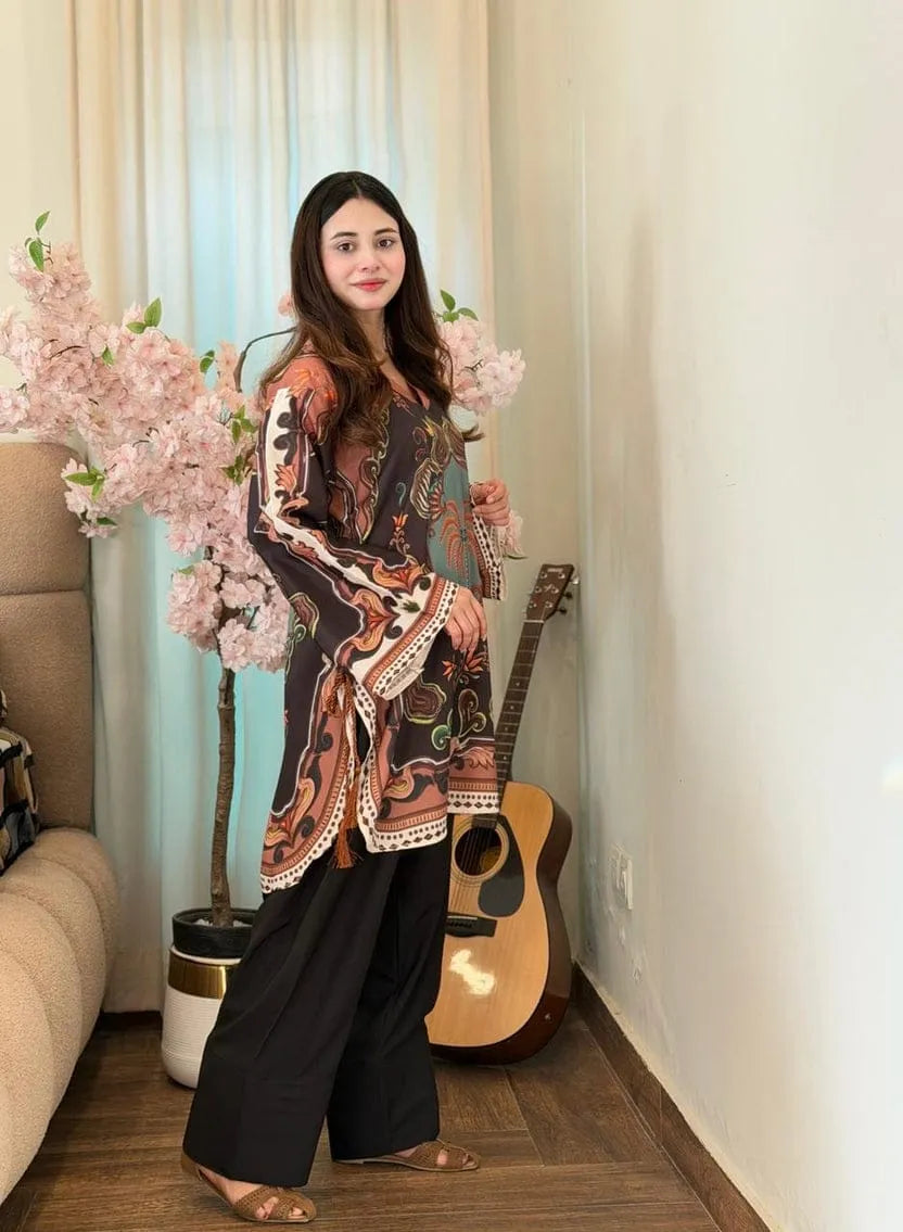 Women's Premium Swiss Lawn Printed Shirt with Farshi Shalwar 2 Piece Stitched Suit