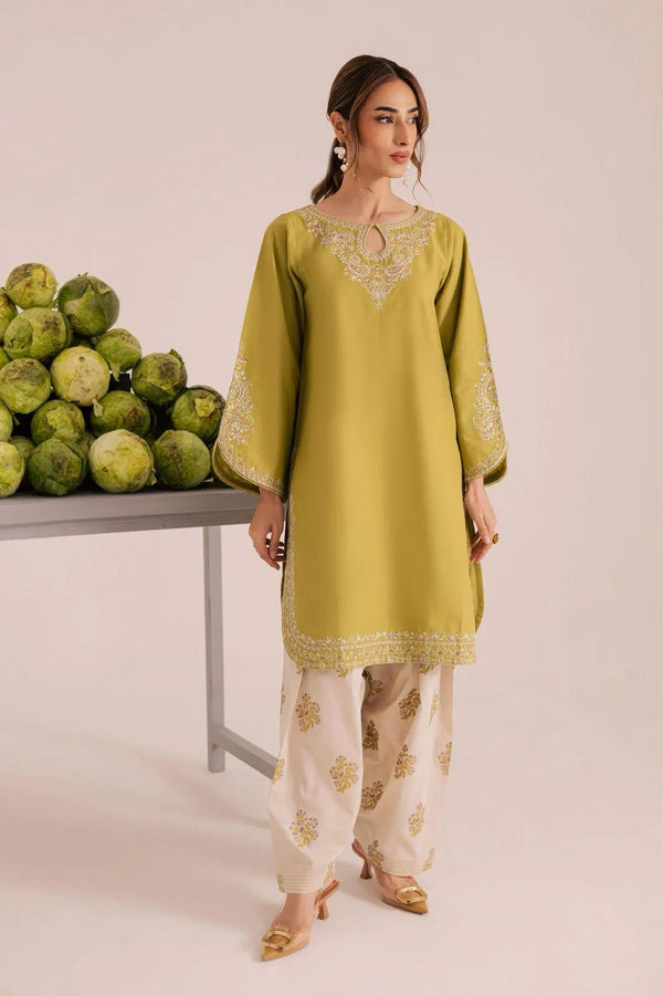 Pear Green Embroidered Lawn Shirt &amp; Trouser Set for Women | 2 Piece Unstitched Summer Suit
