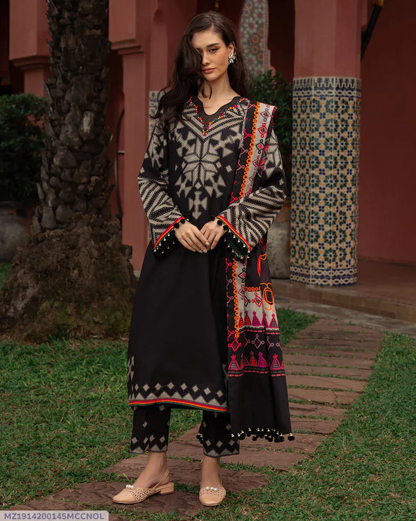 Black Swiss Lawn 3-Piece Digital Print Kurta Set for Women