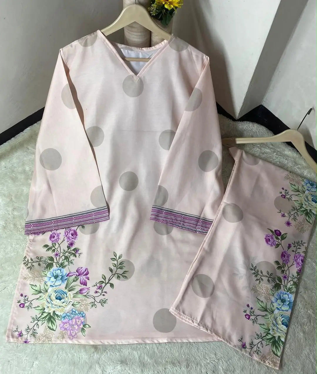 Pink Digital Printed Doria Lawn 2-Piece Co-Ord Set for Women | Ready-to-Wear Summer Outfit