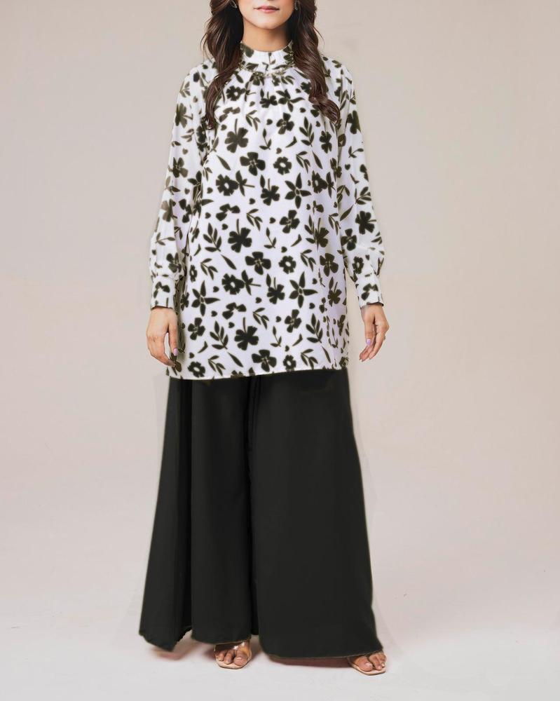 Black Embroidered Lawn Kurta Trouser Set for Women | 2 Piece Stitched Suit