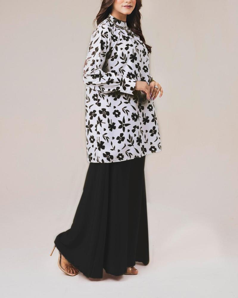 Black Embroidered Lawn Kurta Trouser Set for Women | 2 Piece Stitched Suit