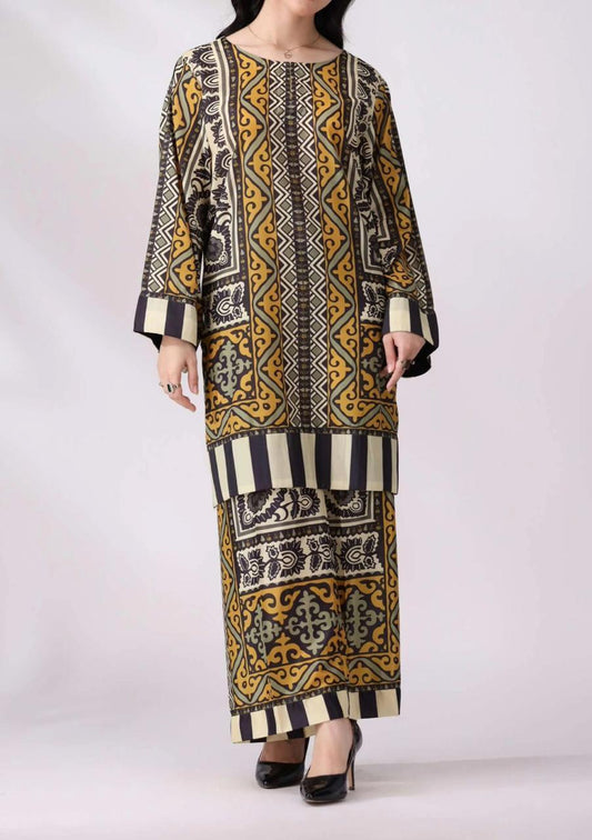 Women Printed Shirt Trouser Set Multicolor Geometric Design