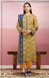 Unstitched Printed Suit Yellow Blue Dobby Lawn 3Pc