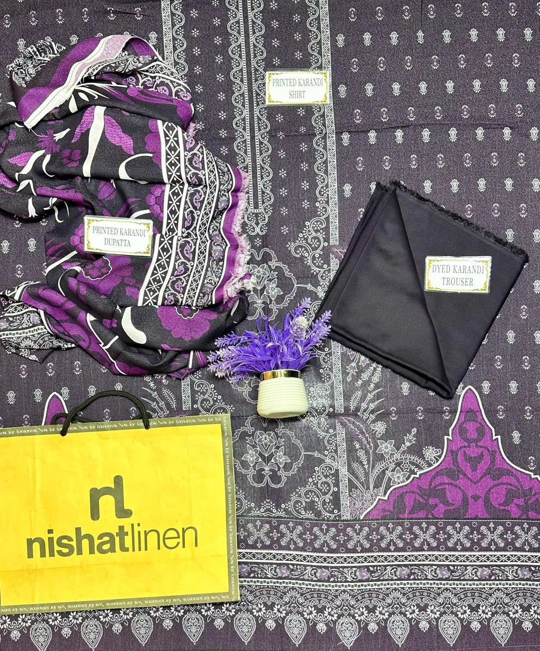 Purple Printed 3-Piece Karandi Suit for Women