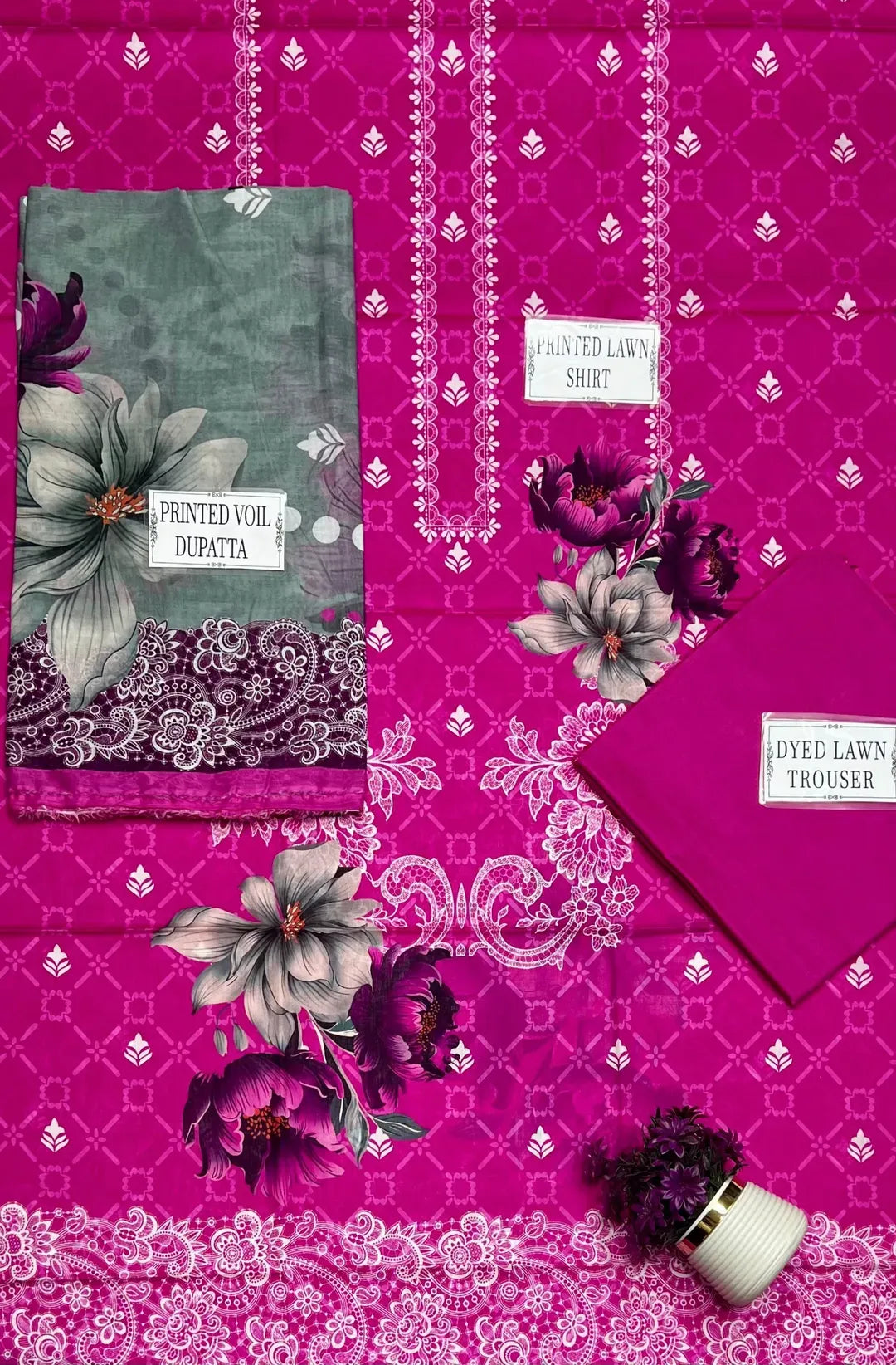 Pink Printed Lawn 3-Piece Suit Set