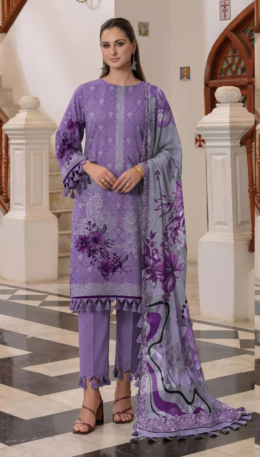Purple Printed Lawn 3-Piece Suit Set