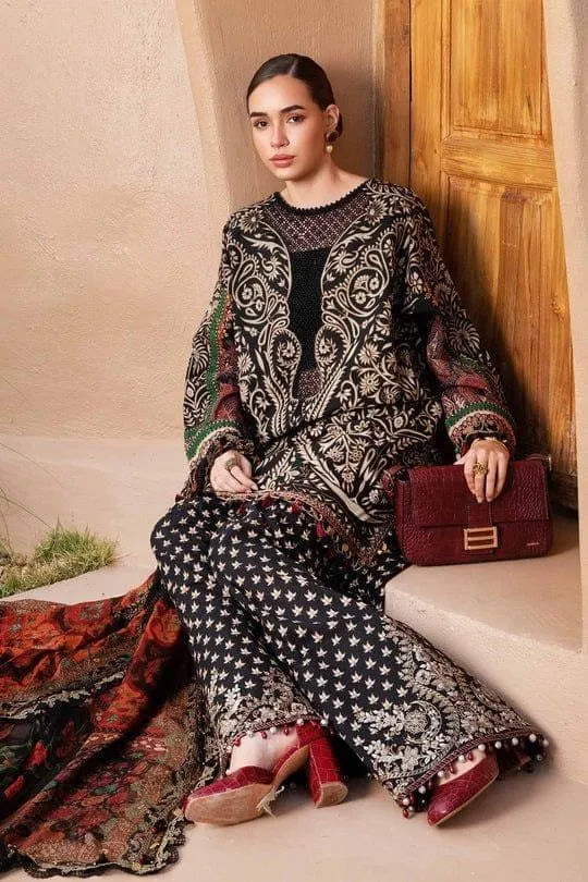 Black White Digital Printed Lawn Suit with Chiffon Dupatta for Women