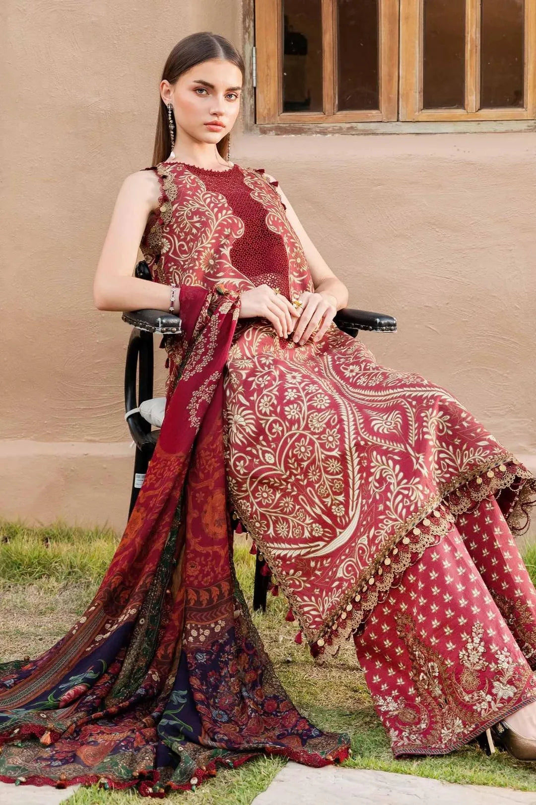 Maroon Printed Lawn Shirt with Chiffon Dupatta