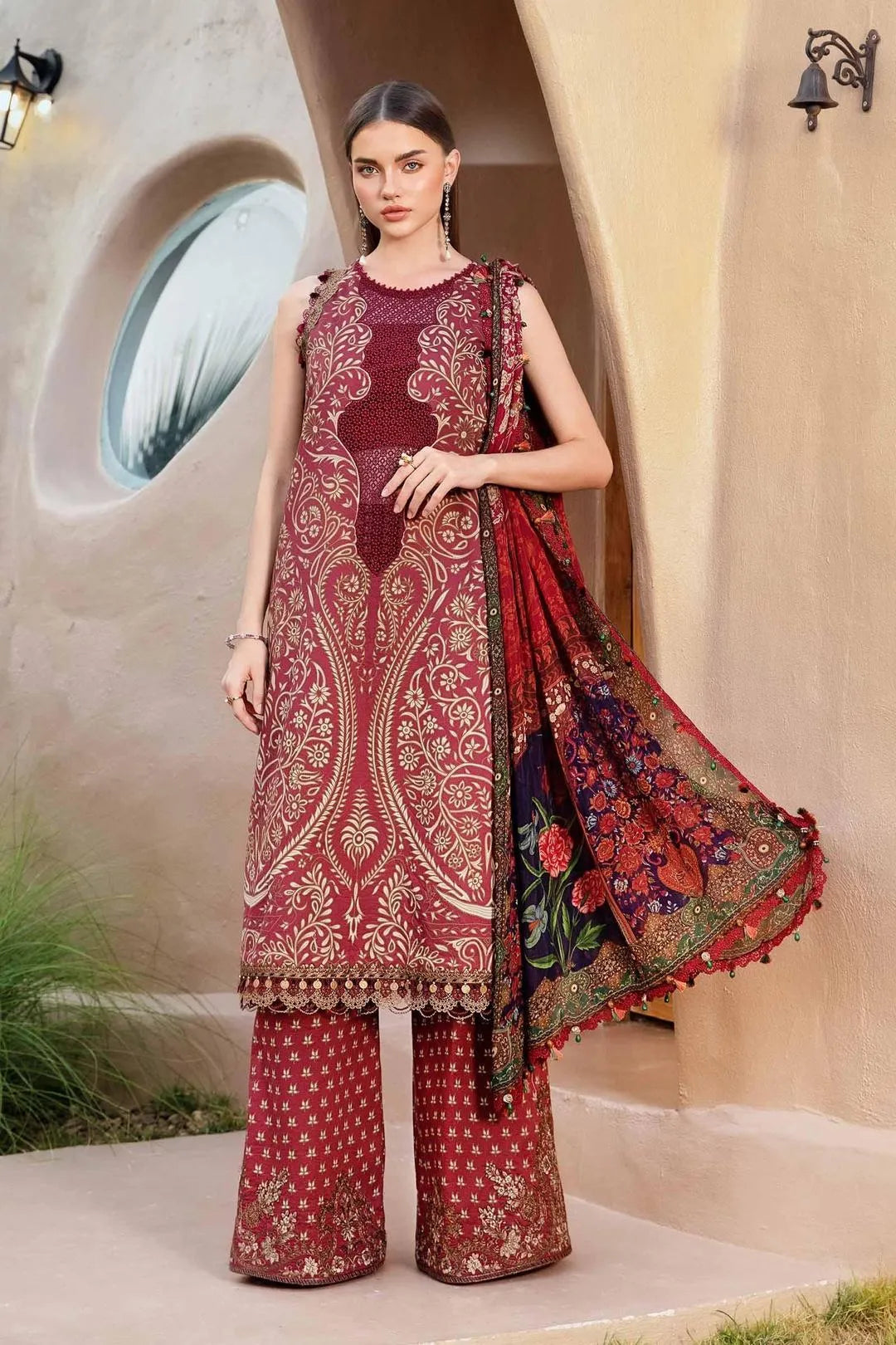 Maroon Printed Lawn Shirt with Chiffon Dupatta
