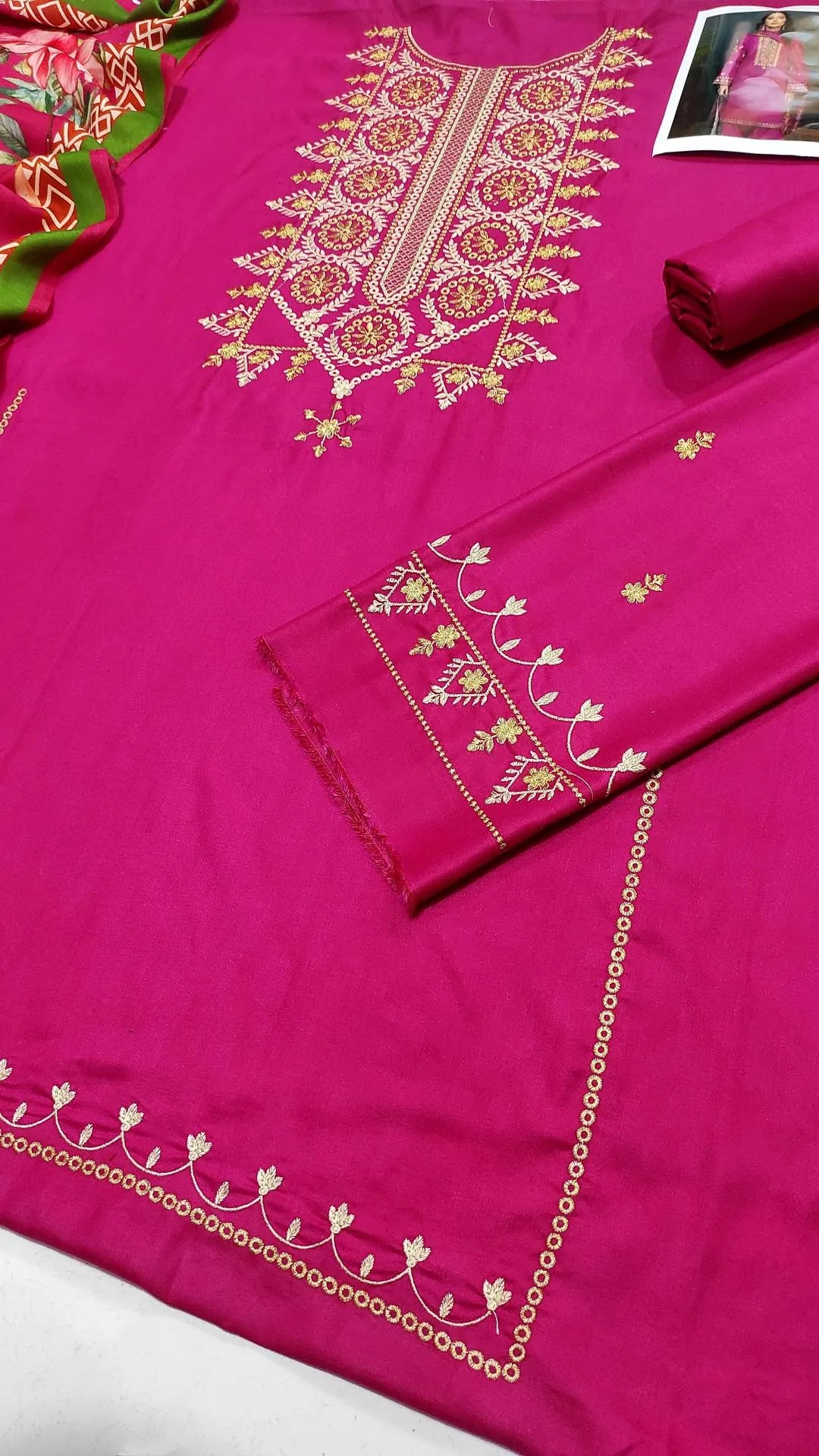 Pink Embroidered 3-Piece Dhanak Suit for Women