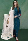Unstitched 3-Piece Dhanak Suit Blue Embroidered Dupatta