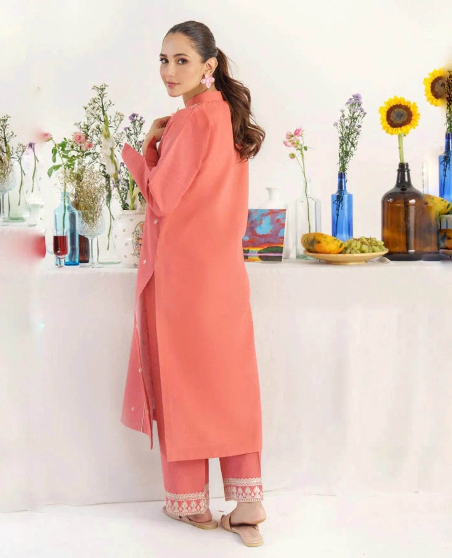 Pink Embroidered 3-Piece Dhanak Suit with Digital Print Wool Dupatta
