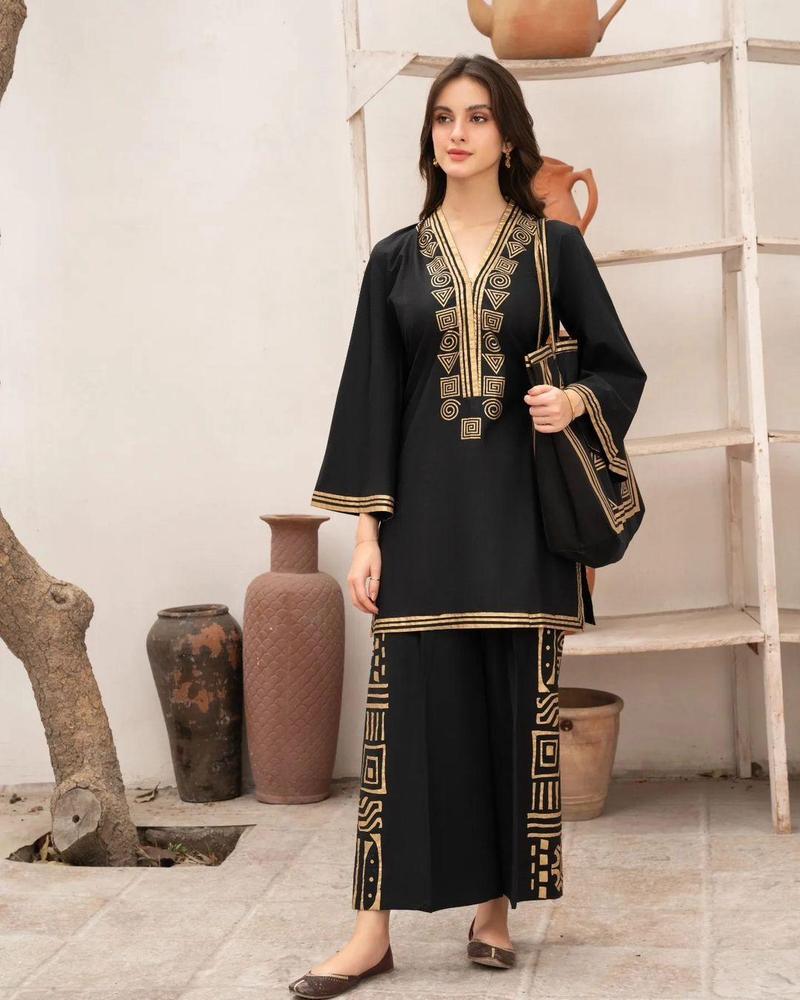 Linen Printed Shirt & Trouser Set for Women – Stitched 2 Piece Ready-to-Wear Suit
