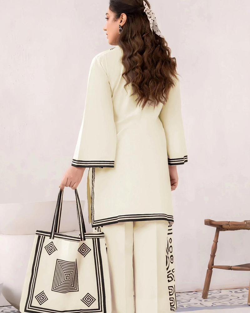Linen Printed Shirt & Trouser Set for Women – Stitched 2 Piece Ready-to-Wear Suit