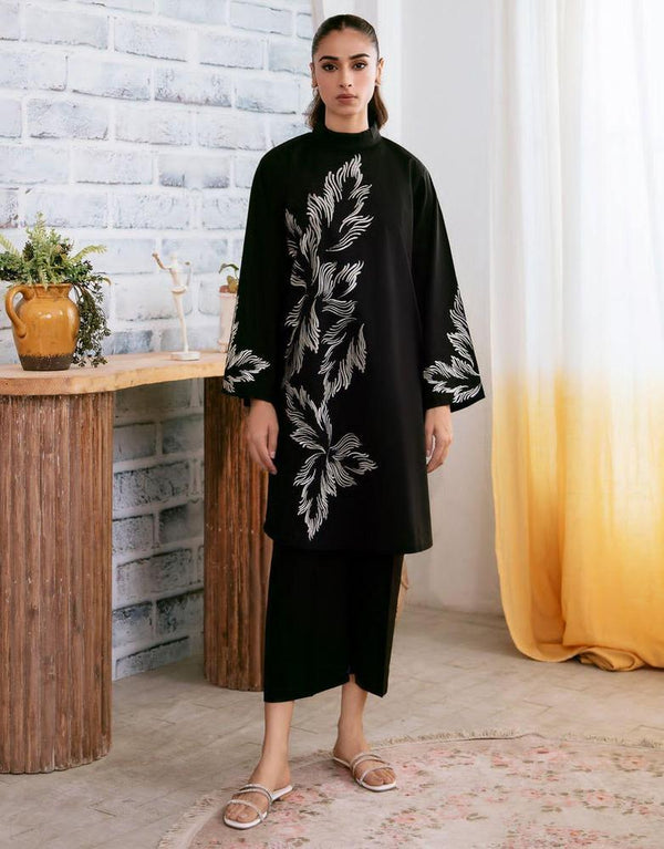 Black Women's Stitched Linen Printed Shirt and Trouser 2 Piece Suit – Ready to Wear