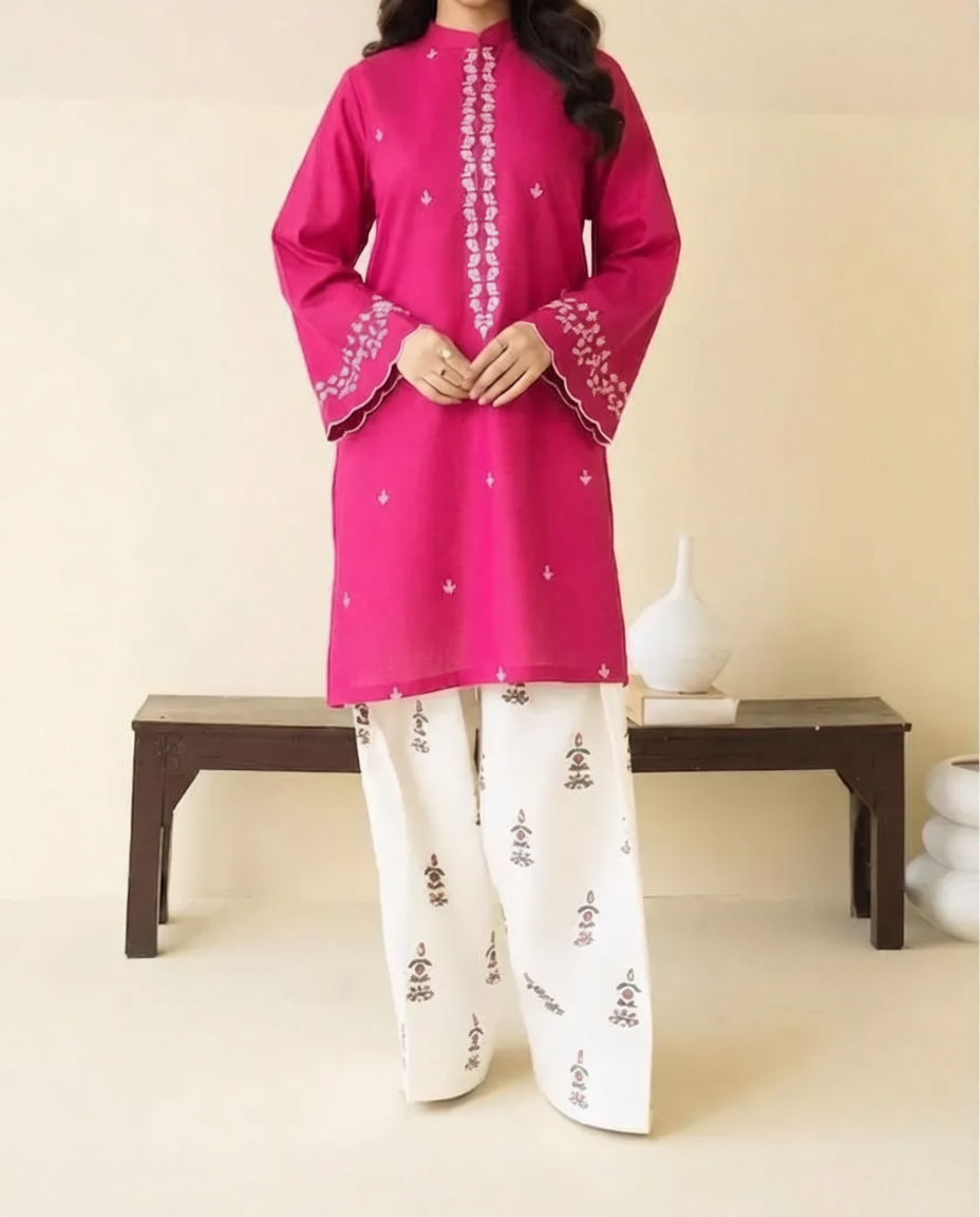 Pink Embroidered Lawn Shirt & Cotton Trouser 2-Piece Suit for Women