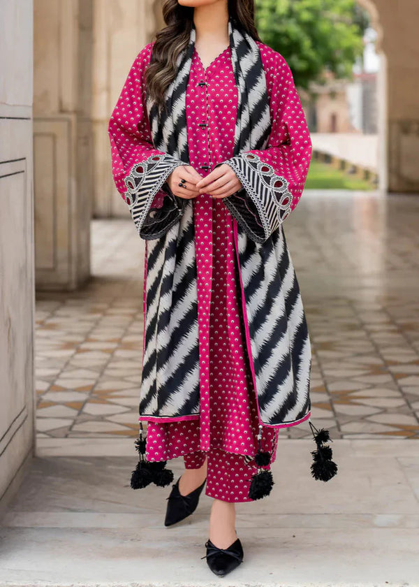 Premium Pink Digital Print Lawn 3 Piece Unstitched Suit with Printed Dupatta for Women