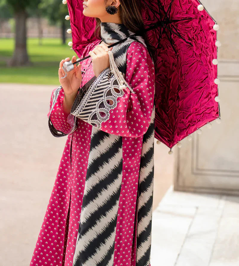 Premium Pink Digital Print Lawn 3 Piece Unstitched Suit with Printed Dupatta for Women