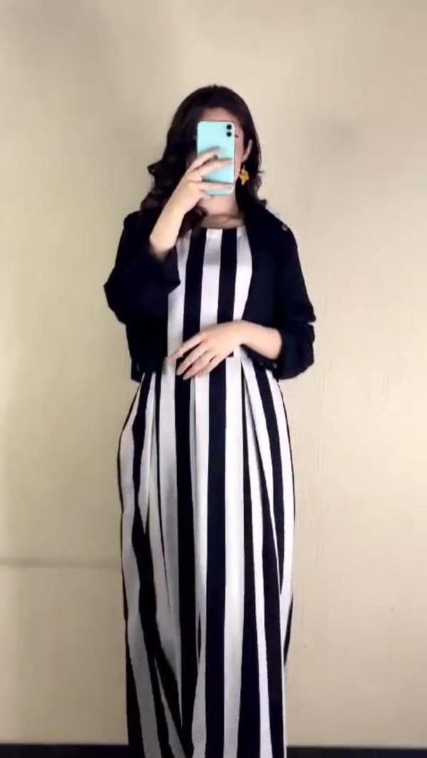 Black Zebra Print Linen Maxi Dress with Koti for Women | 2 Piece Casual Outfit