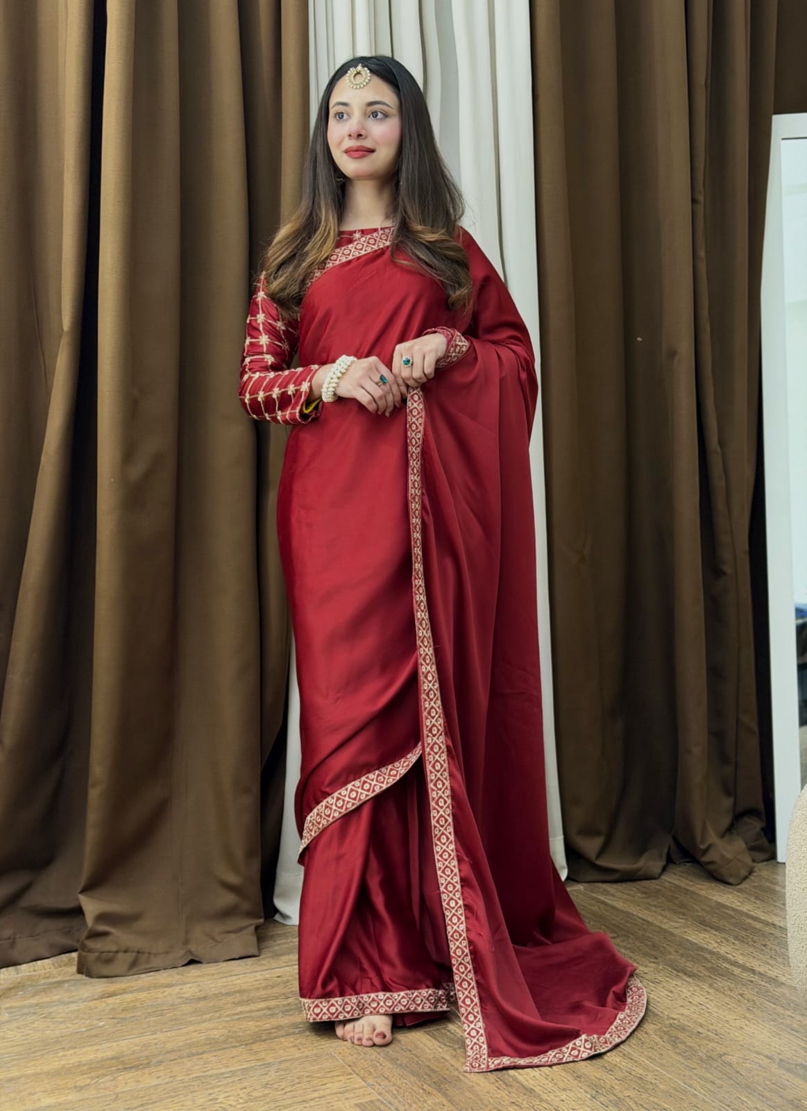 Maroon Shamoz Silk Saree Set for Women
