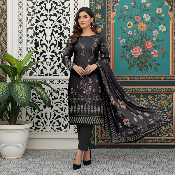 Grey Printed Lawn 3 Piece Unstitched Suit for Women
