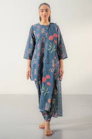 Premium Blue Floral Printed Lawn 3 Piece Unstitched Suit with Matching Lawn Dupatta for Women