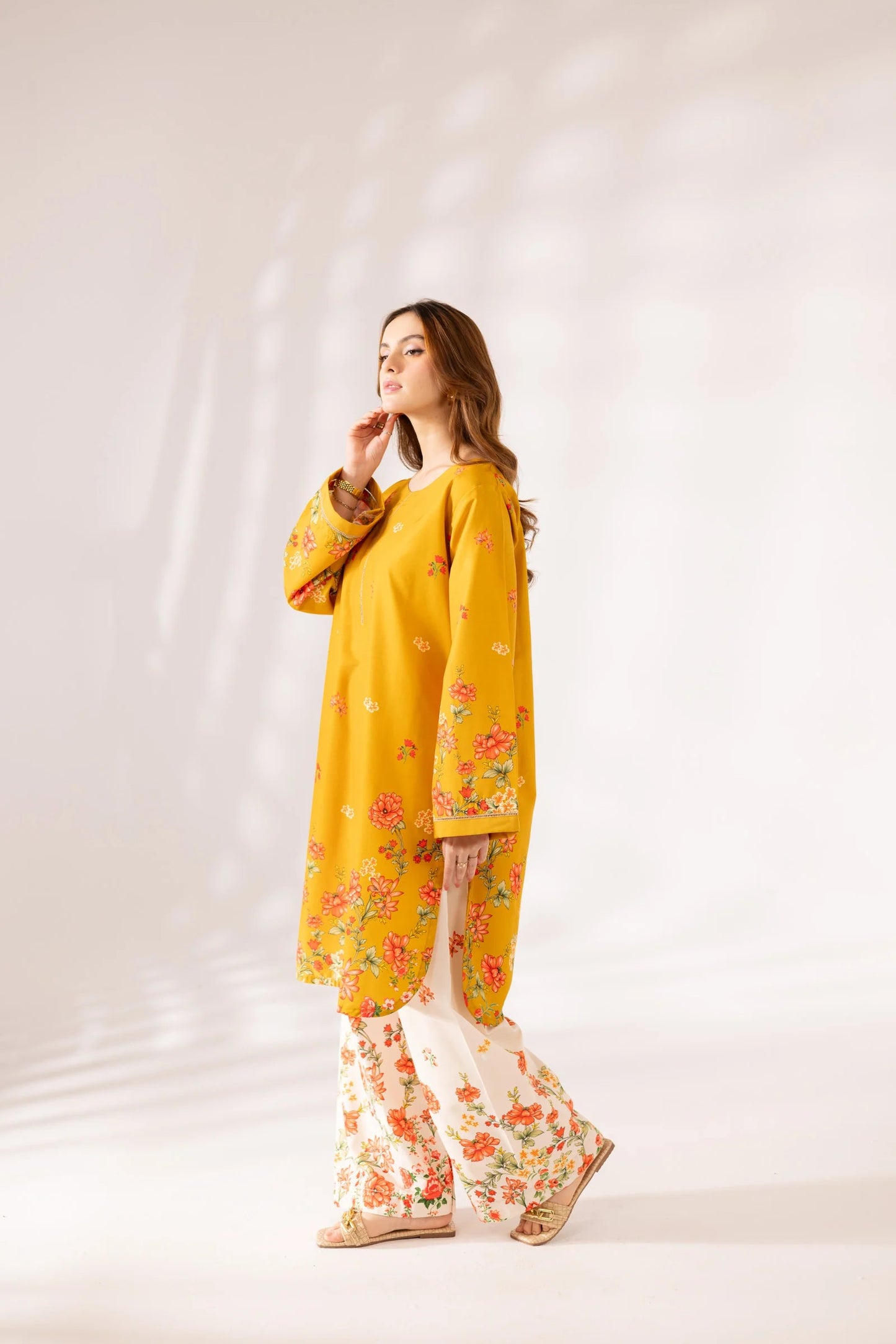 Yellow Digital Printed Doria Lawn 2-Piece Co-Ord Set for Women | Ready-to-Wear Summer Outfit