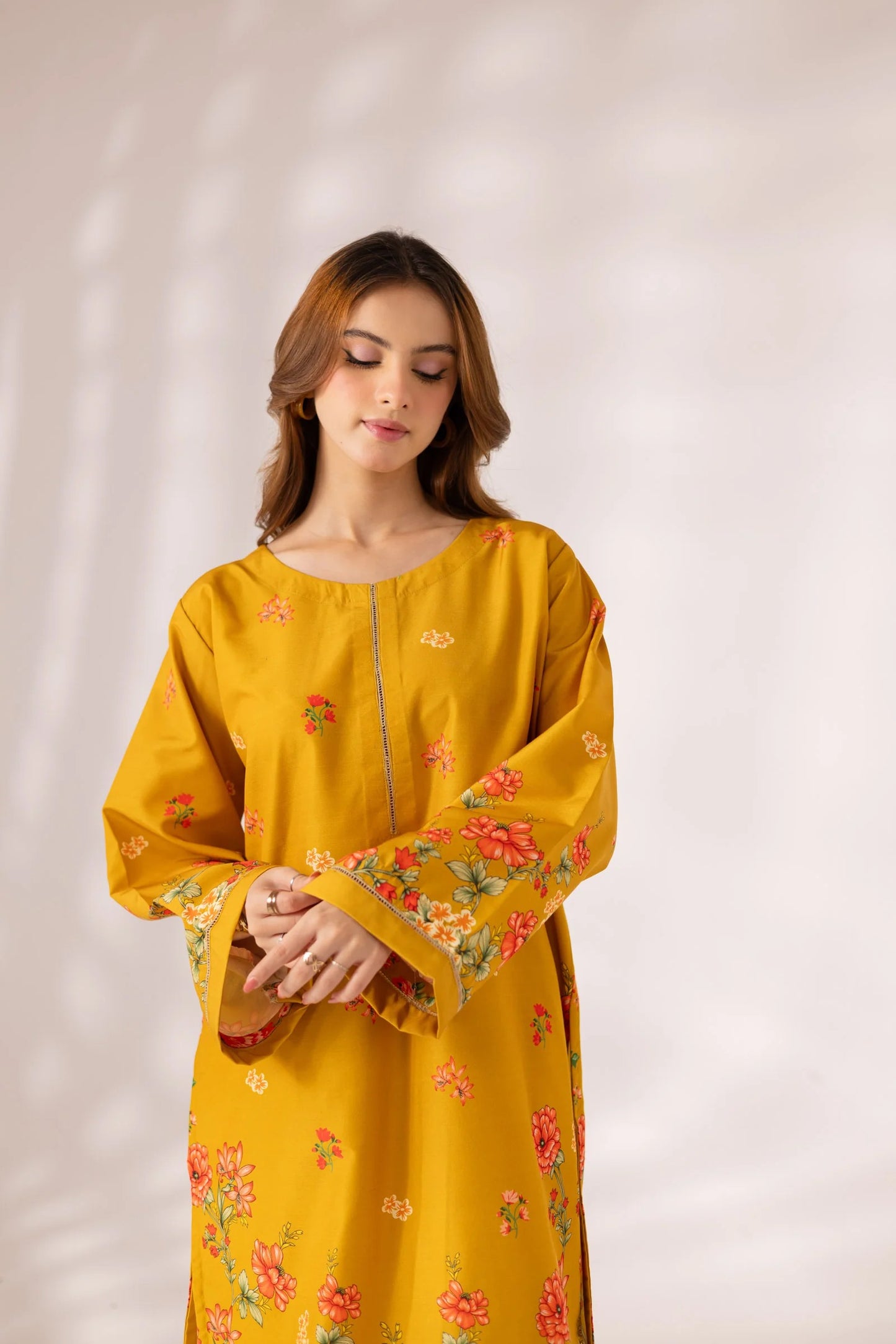 Yellow Digital Printed Doria Lawn 2-Piece Co-Ord Set for Women | Ready-to-Wear Summer Outfit