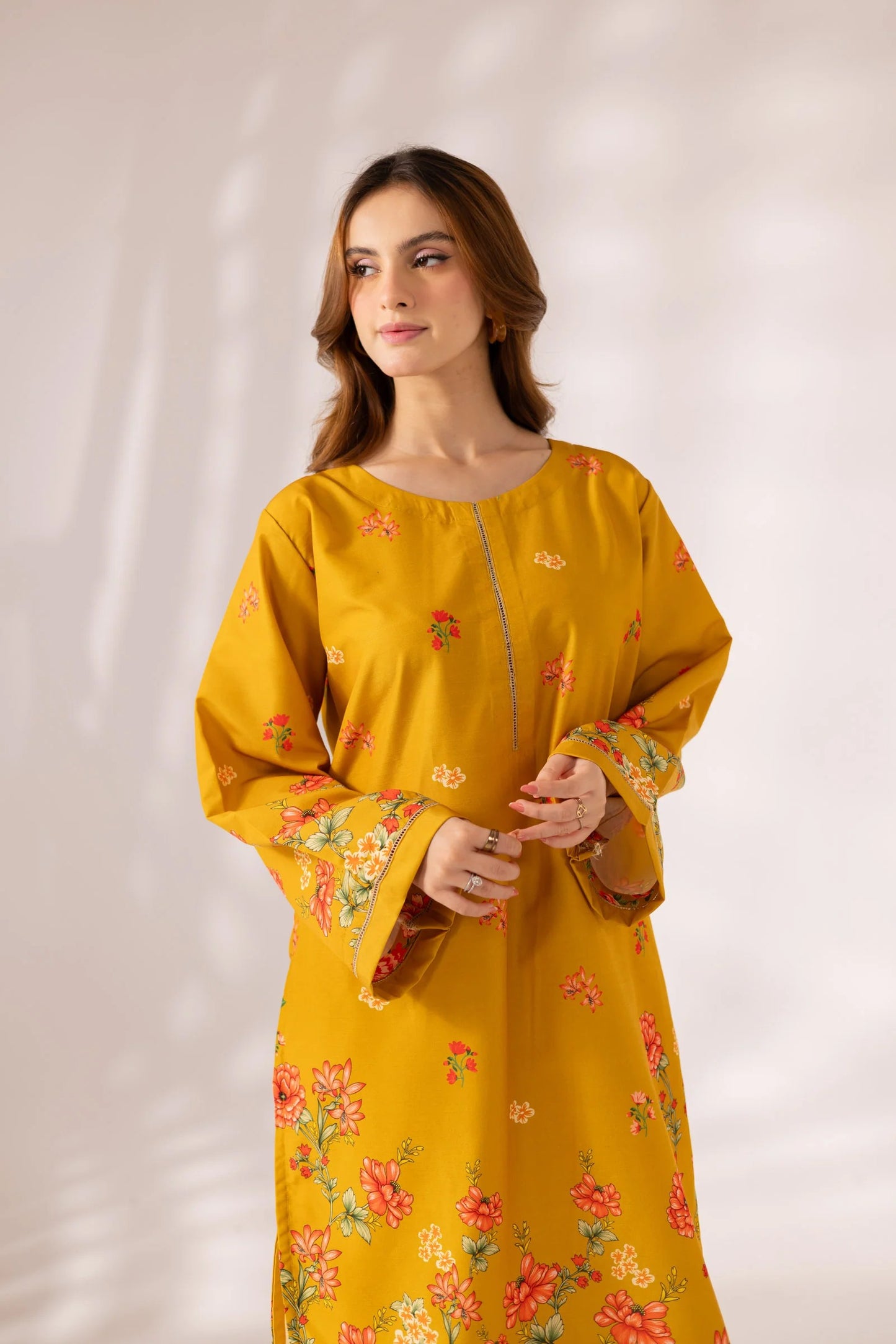 Yellow Digital Printed Doria Lawn 2-Piece Co-Ord Set for Women | Ready-to-Wear Summer Outfit