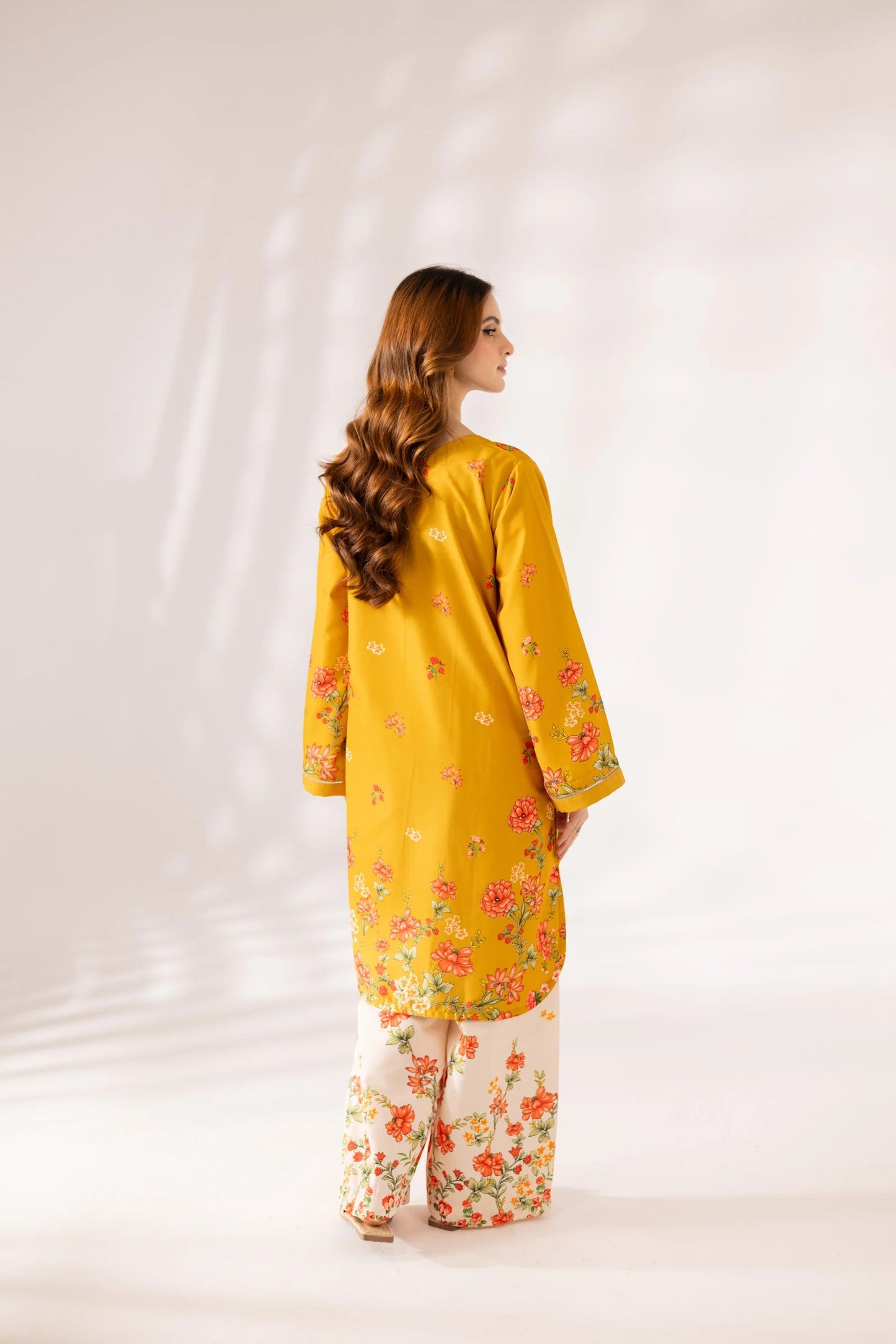 Yellow Digital Printed Doria Lawn 2-Piece Co-Ord Set for Women | Ready-to-Wear Summer Outfit