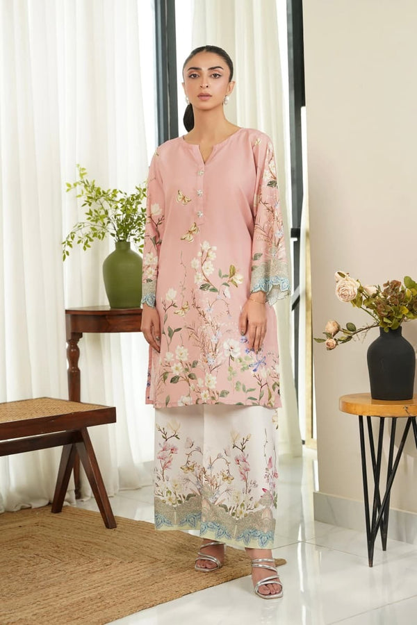 Pink Digital Printed Doria Lawn 2-Piece Co-Ord Set for Women | Ready-to-Wear Summer Outfit