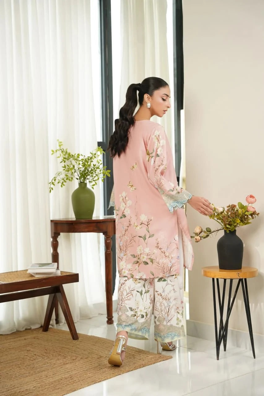 Pink Digital Printed Doria Lawn 2-Piece Co-Ord Set for Women | Ready-to-Wear Summer Outfit