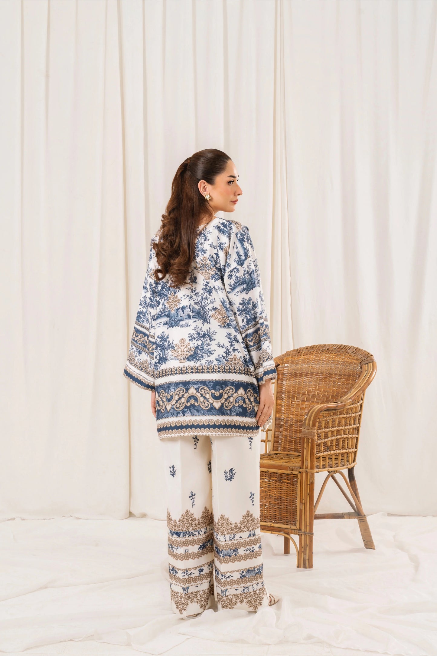White Digital Printed Doria Lawn 2-Piece Co-Ord Set for Women | Ready-to-Wear Summer Outfit