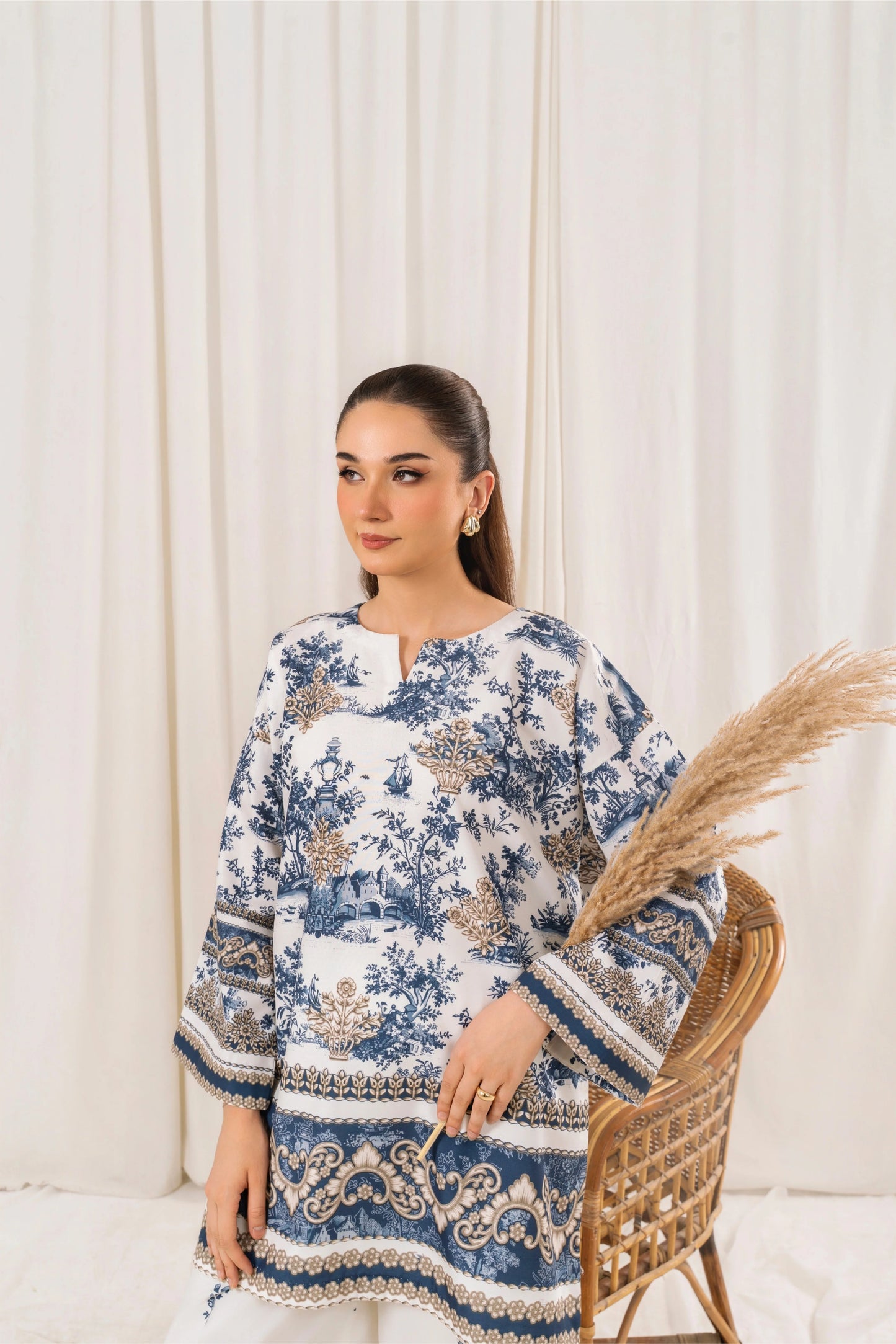 White Digital Printed Doria Lawn 2-Piece Co-Ord Set for Women | Ready-to-Wear Summer Outfit
