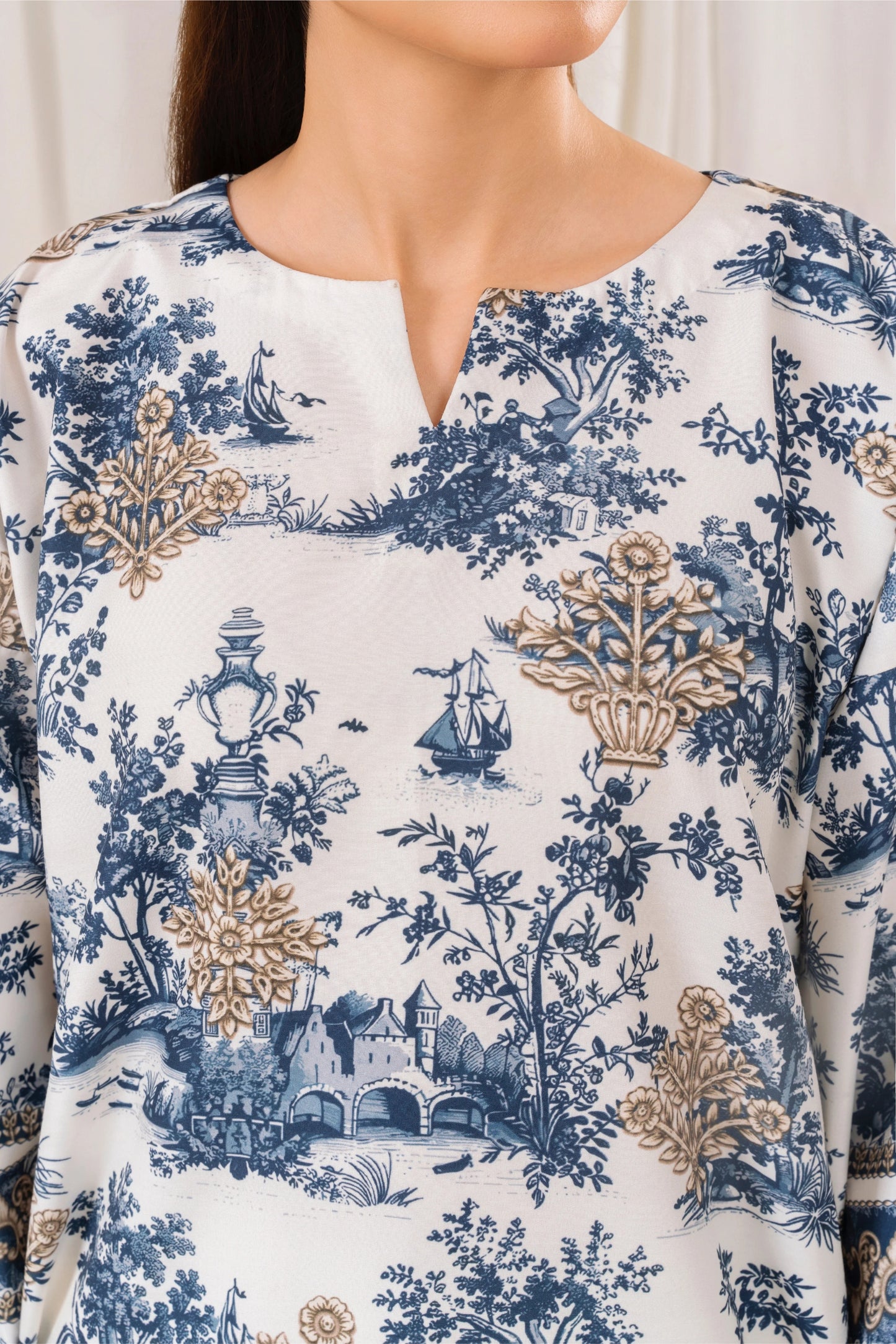 White Digital Printed Doria Lawn 2-Piece Co-Ord Set for Women | Ready-to-Wear Summer Outfit