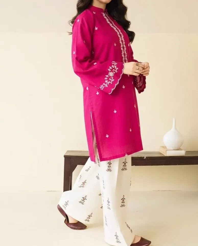Pink Embroidered Lawn Shirt & Cotton Trouser 2-Piece Suit for Women